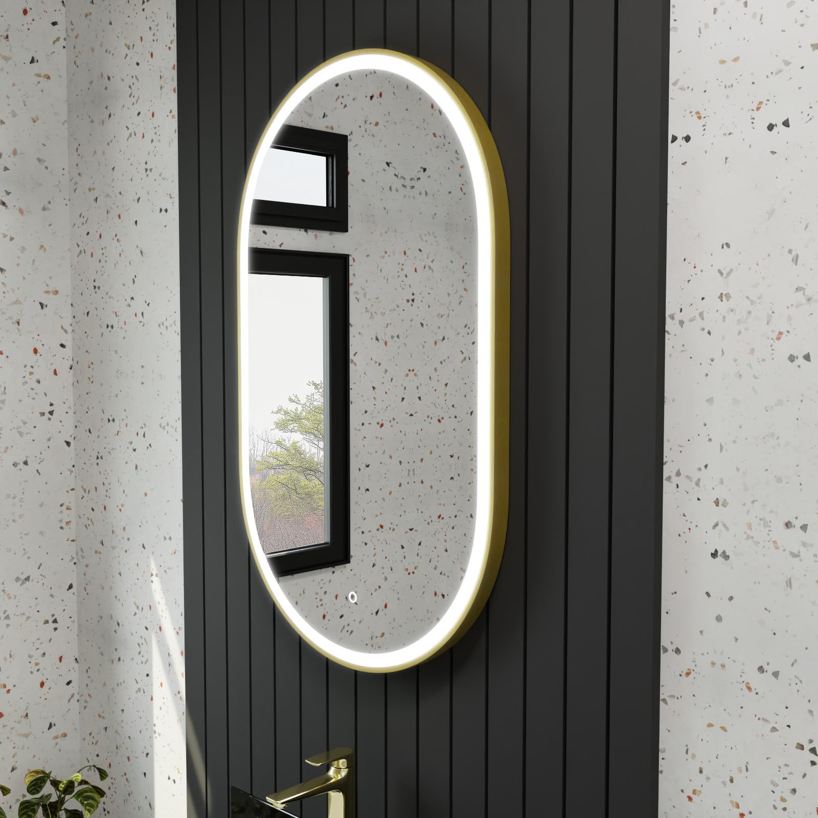 Harper & Harlow 1000x600 Pill Brushed Brass LED Illuminated Bathroom Mirror