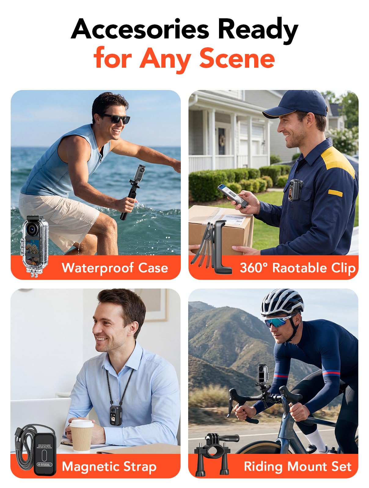 BOBLOV Mini fotocamera impermeabile da 64 GB indossabile con touch screen, 7 ore di registrazione con dock di ricarica, clip magnetiche, custodia impermeabile fino a 10 m, per vlogging, uso quotidiano