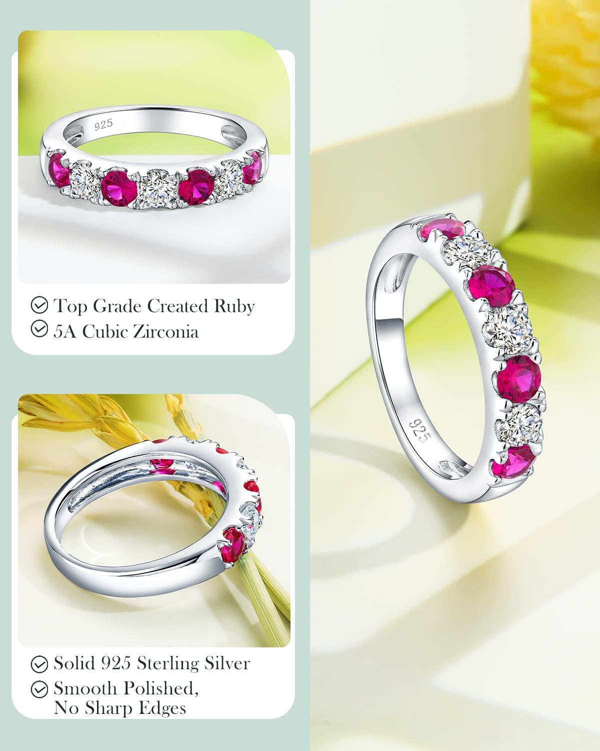 Dainty Stackable Rings for Women 3.5mm Wide S925 Sterling Silver Created Birthstone Band Ring Wedding Anniversary Birthday Jewelry(with Box)