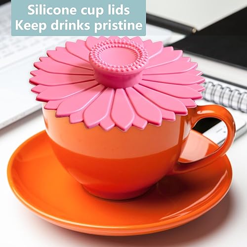 Miniatura 5 de Fundas de silicona para tazas de girasol, tapas de succión reutilizables de 4.1 pulgadas, sella y mantiene las bebidas calientesfrías, aptas para