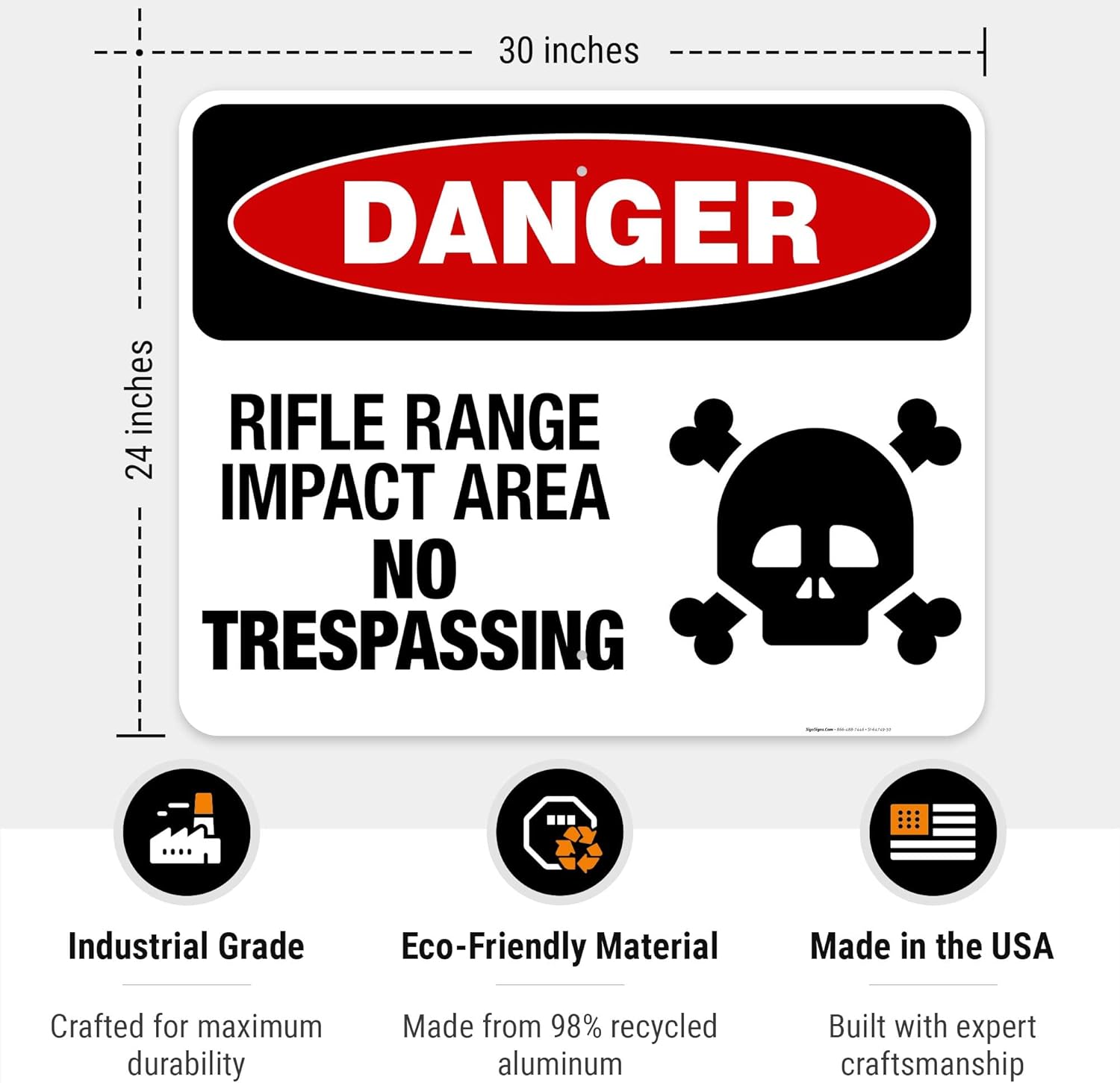 Danger Rifle Range Impact Area No Trespassing Sign, 24x30 Inches, Rust Free .063 Aluminum, Fade Resistant, Made in USA