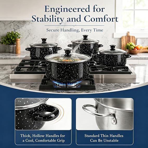 5pcs Enamel Pot Set,Induction Compatible Enamelware Stockpot & Stew Pot