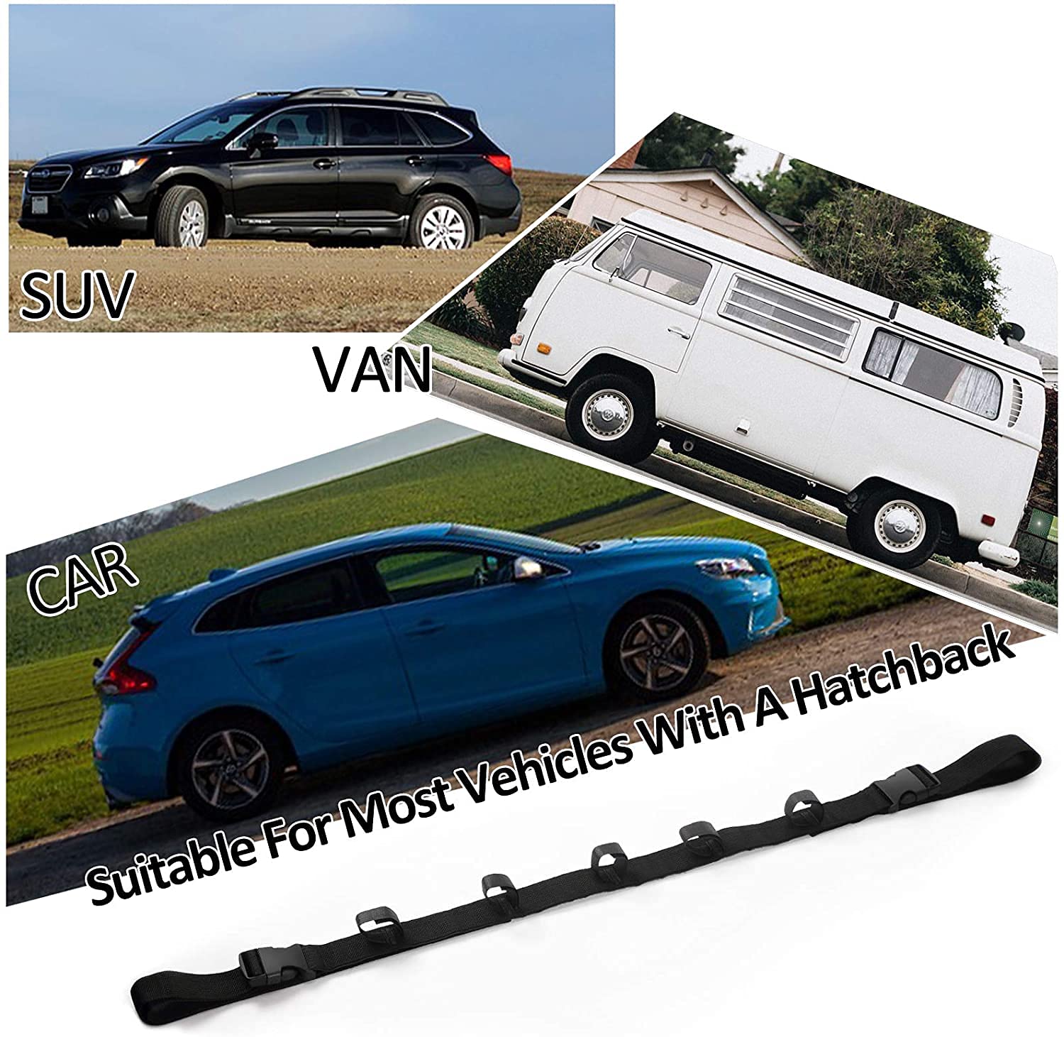 Support Cannes à Pêche Pour Voiture – Lot De 2 Sangles Ajustables – 170 Cm – 7 Cannes – Neuf