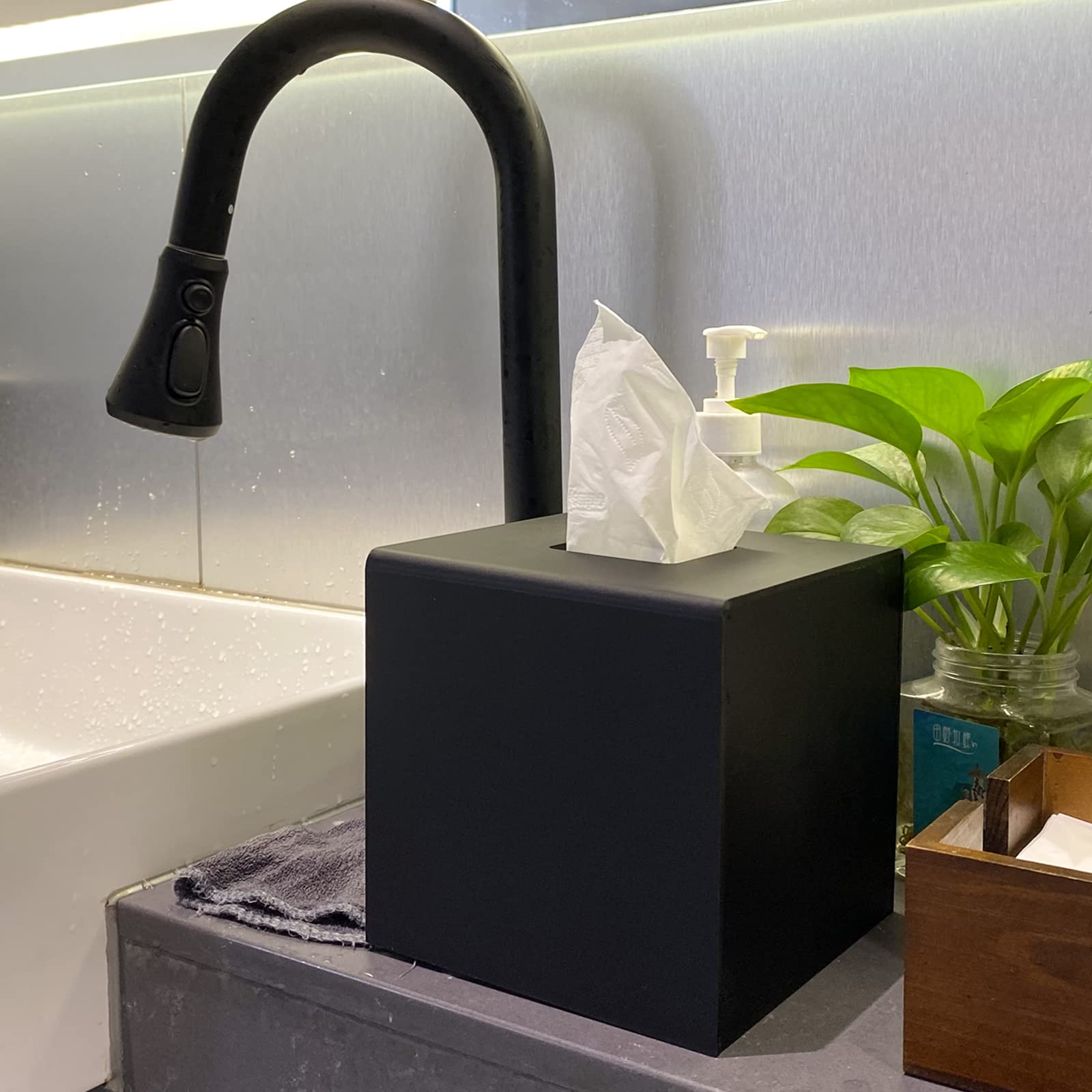 EFUTURETIME Porta Fazzoletti in Acrilico, 25 * 13 * 9cm, Carta del Tessuto Dispenser Square, Fondo Magnetico, con Porta Scorrevole per Casa, Ufficio, Hotel, Nero