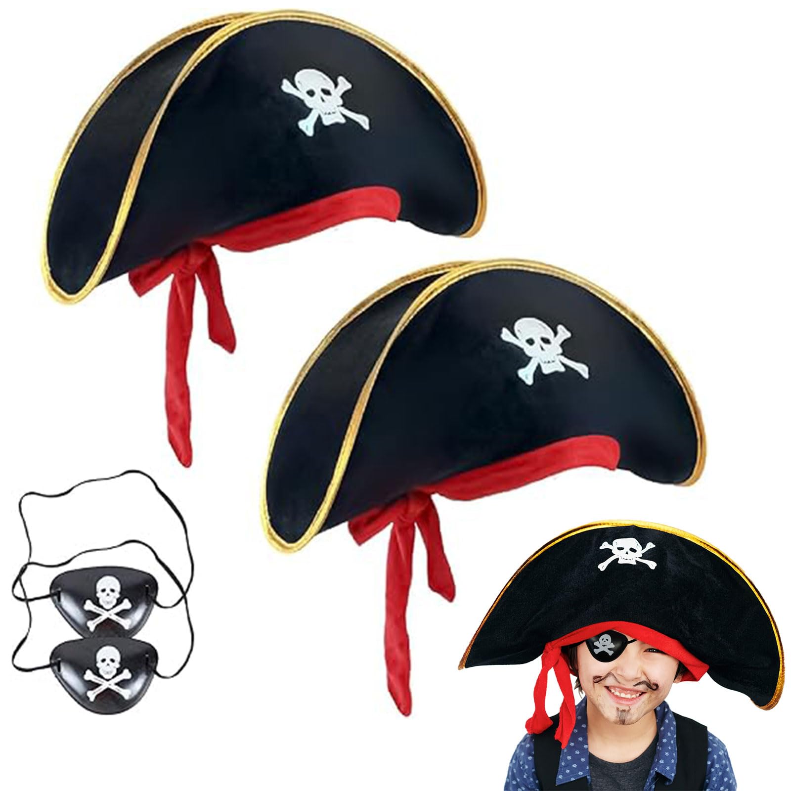 SEMINISMAR Pirate Accessories,Pirate Hat Kids Adult,4 PCS Pirate Hat,Pirate Eye Patch,PirateCostume for Halloween Decoration,pirate costume kids