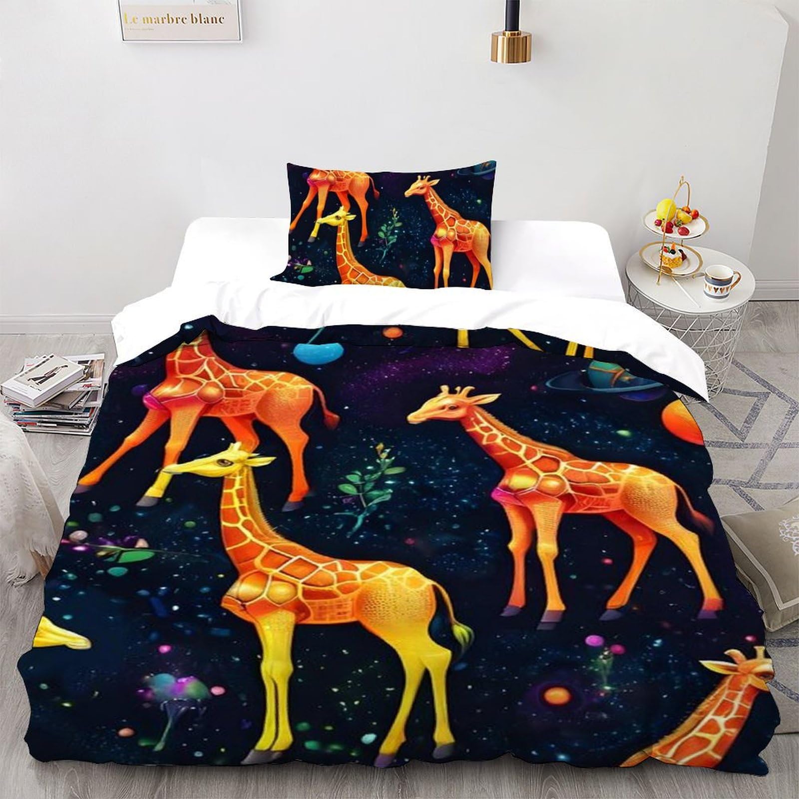 Literie animaux imprimé 3D avec housse de couette girafe microfibre et taies d'oreiller filles