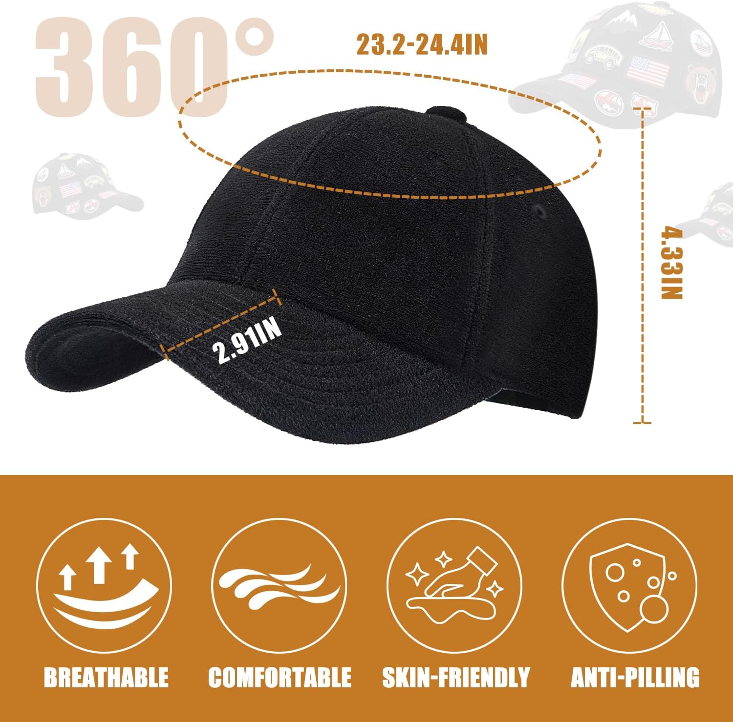 Classic Black Baseball Caps for Men Women Golf Dad Hat Patches Plain Cap Full Surface Hook-and-Loop Adjustable Trucker Hat Patch Hats for Mens Baseball Hats Running Outdoor Activities All Seasons - Image 6