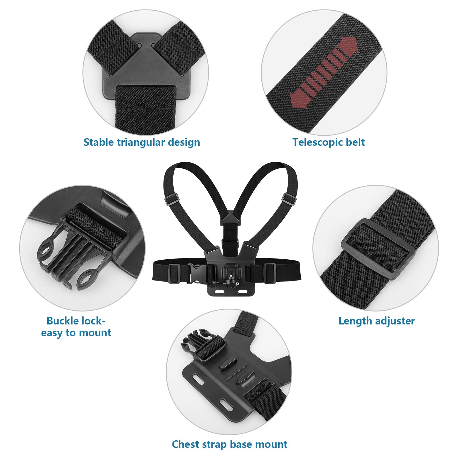 Ensemble de Support Sangle pour Téléphone - 3 en 1 Support Mains Libres Compatible avec smartphones Action Camera Chest Mount