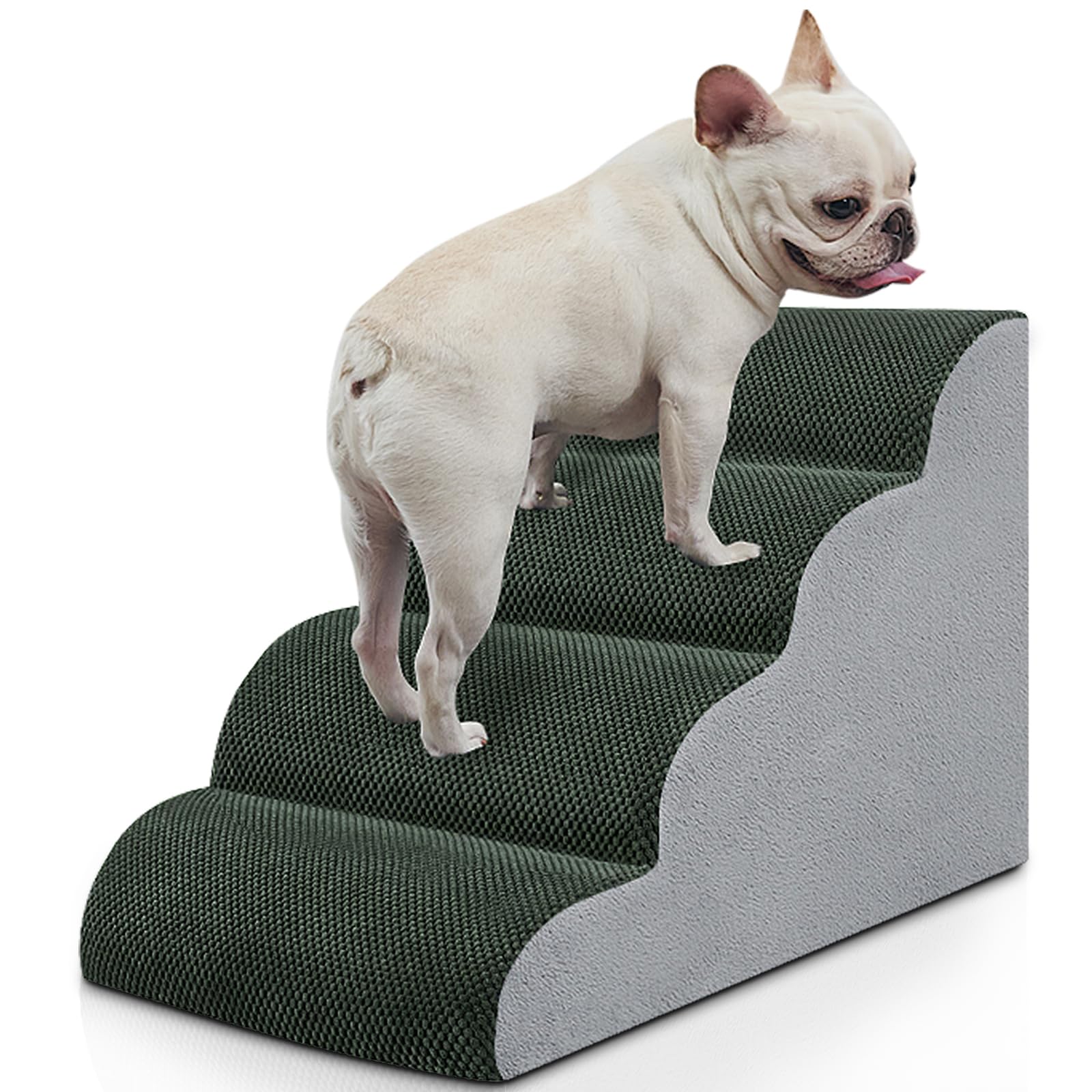 BOMOVA Dog Stairs to Bed, 4-Step Dog Stairs for High Beds and Couch, Dog Steps for Small Dog and Cats, Non-Slip Bottom Pet Steps,Dog Indoor Step, Grey, 2/3/4/5 Steps