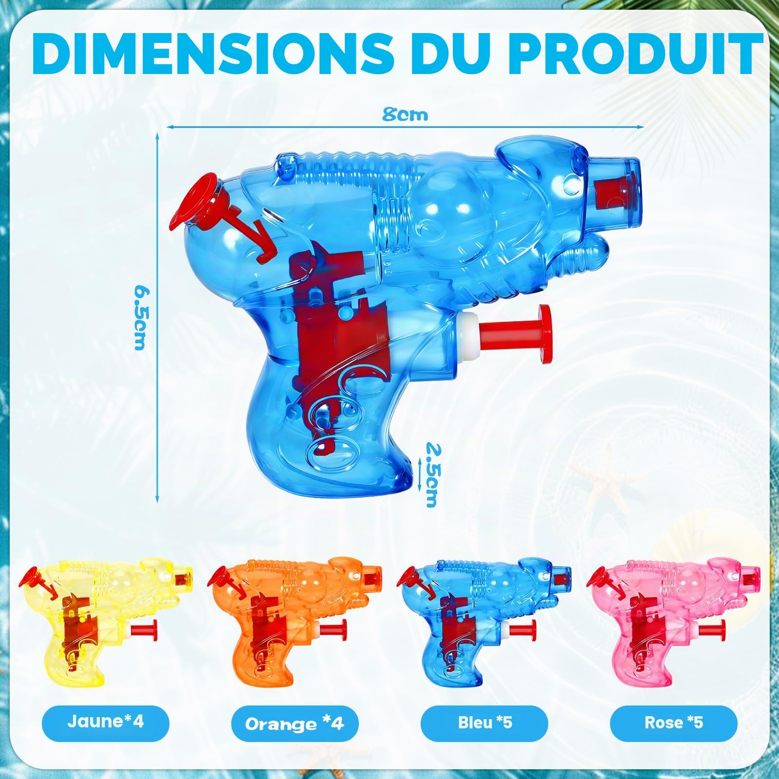 18x Pistolet à Eau Enfant, Lot de 18 Pistolets à Eau en Plastique 8 x 6.5 cm, Jouet Pistolet à Eau, Jeu Plage Piscine, Jouets d'été pour Enfants, Jeu de Piscine de Plage en Plein air