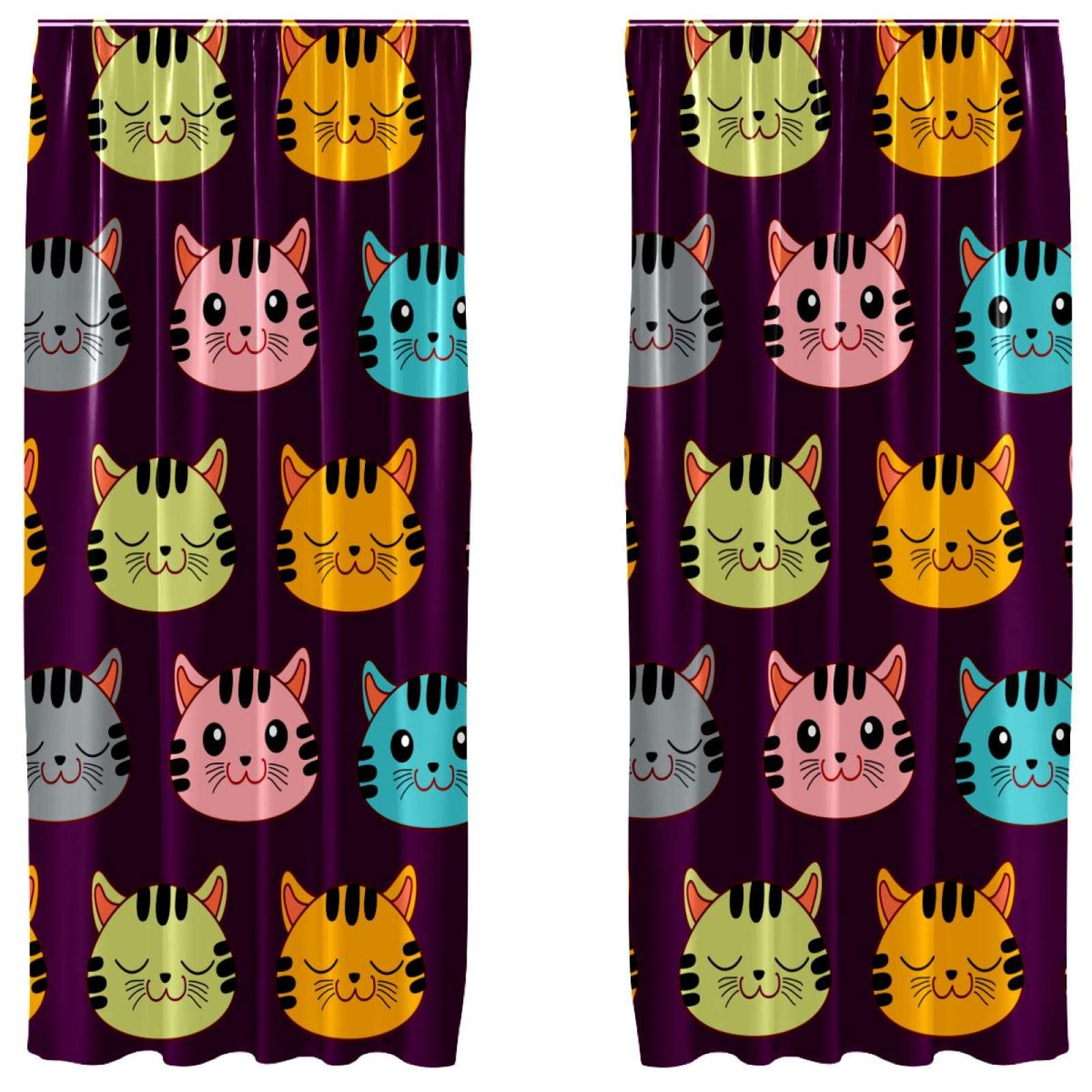 Rideaux chat coloré passe-tringle 139.7 x 213.4 cm, double voilage léger décoratif intérieur