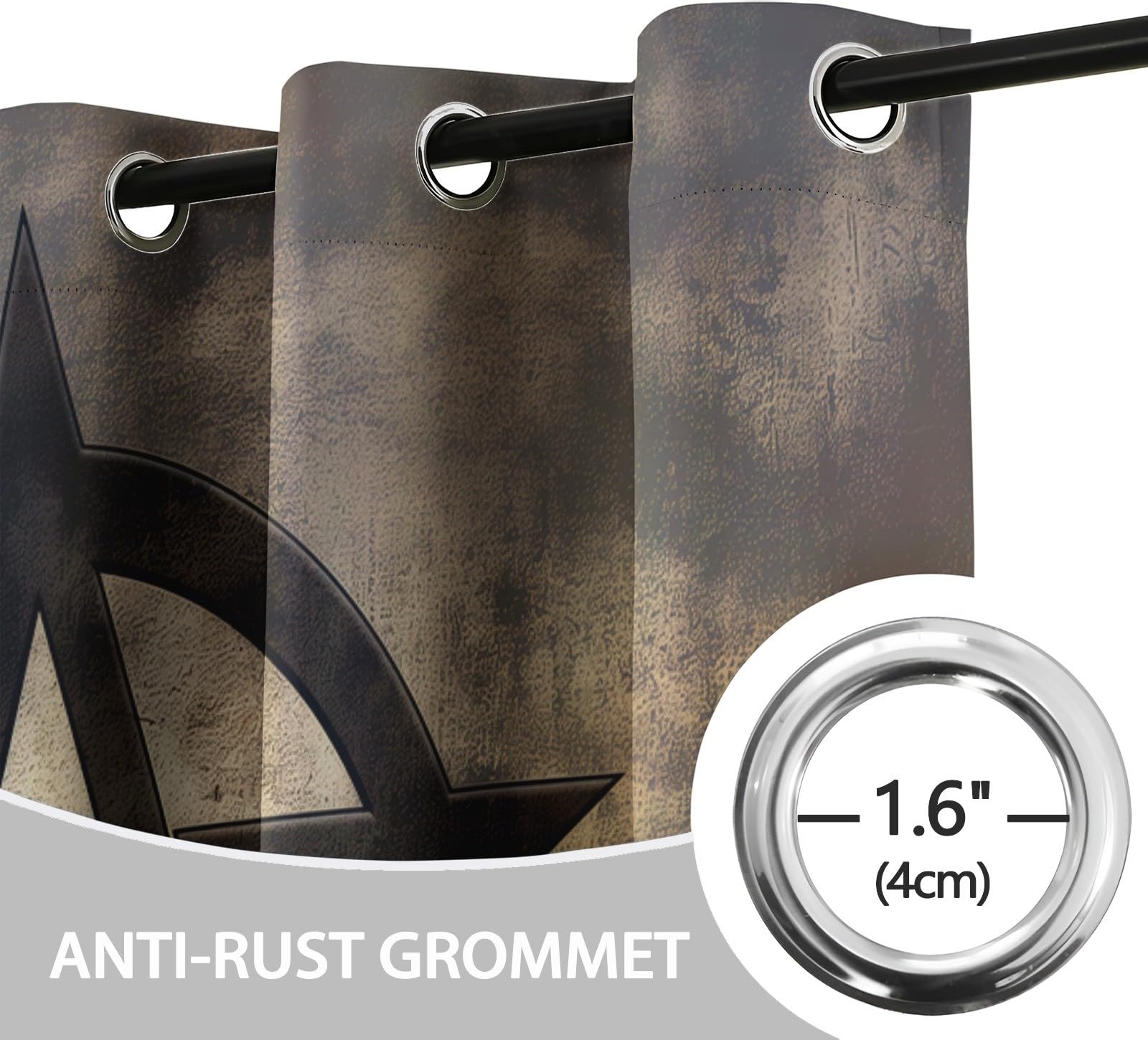 Retro FüNfzackiger Stern Geheimnisvoll Verdunkelungsvorhänge Braun, 2er Set Lichtundurchlässige Thermogardinen H215 x B110 cm, Blickdichte Vorhänge mit Ösen für Schlafzimmer & Kinderzimmer