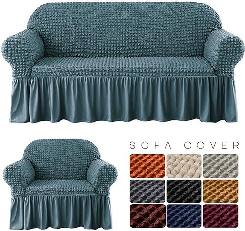 Miniatura 2 de JNTKE Funda elástica 3D para sofá de dos plazas, funda elástica de elastano con falda, protector de muebles lavable para mascotas y niños (negro, 3