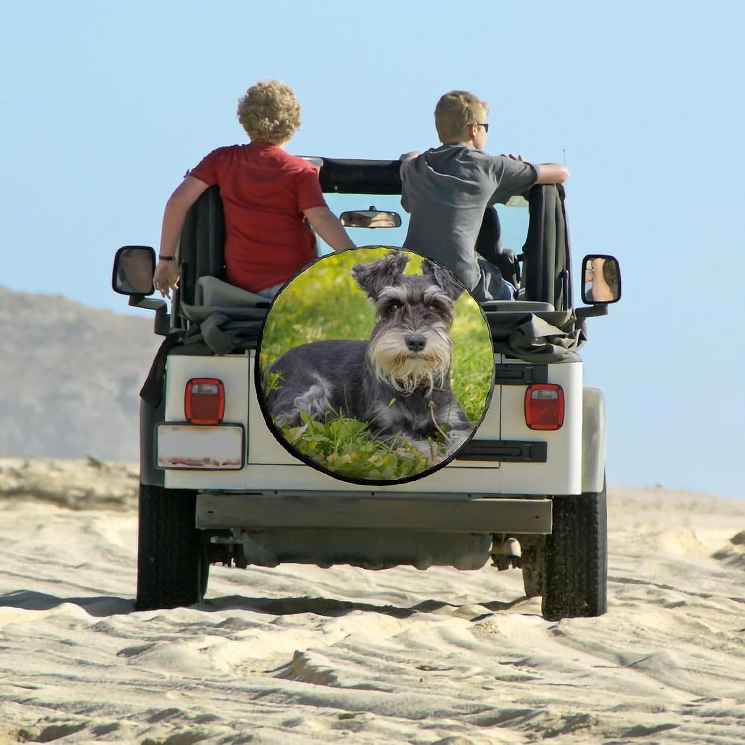 Miniature Schnauzer Spare Tire Cover Weatherproof Sun Protection Wheel Tire Cover Universal Oxford Dust-Proof Protectors Fit Trailer RV SUV and Many Vehicle