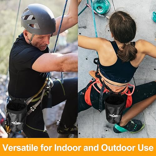 Miniatura 2 de supregear Bolsa de tiza para escalada en roca, bolsillo grande con cremallera con soporte para cepillo, cierre de cordón y clip de mosquetón, ideal