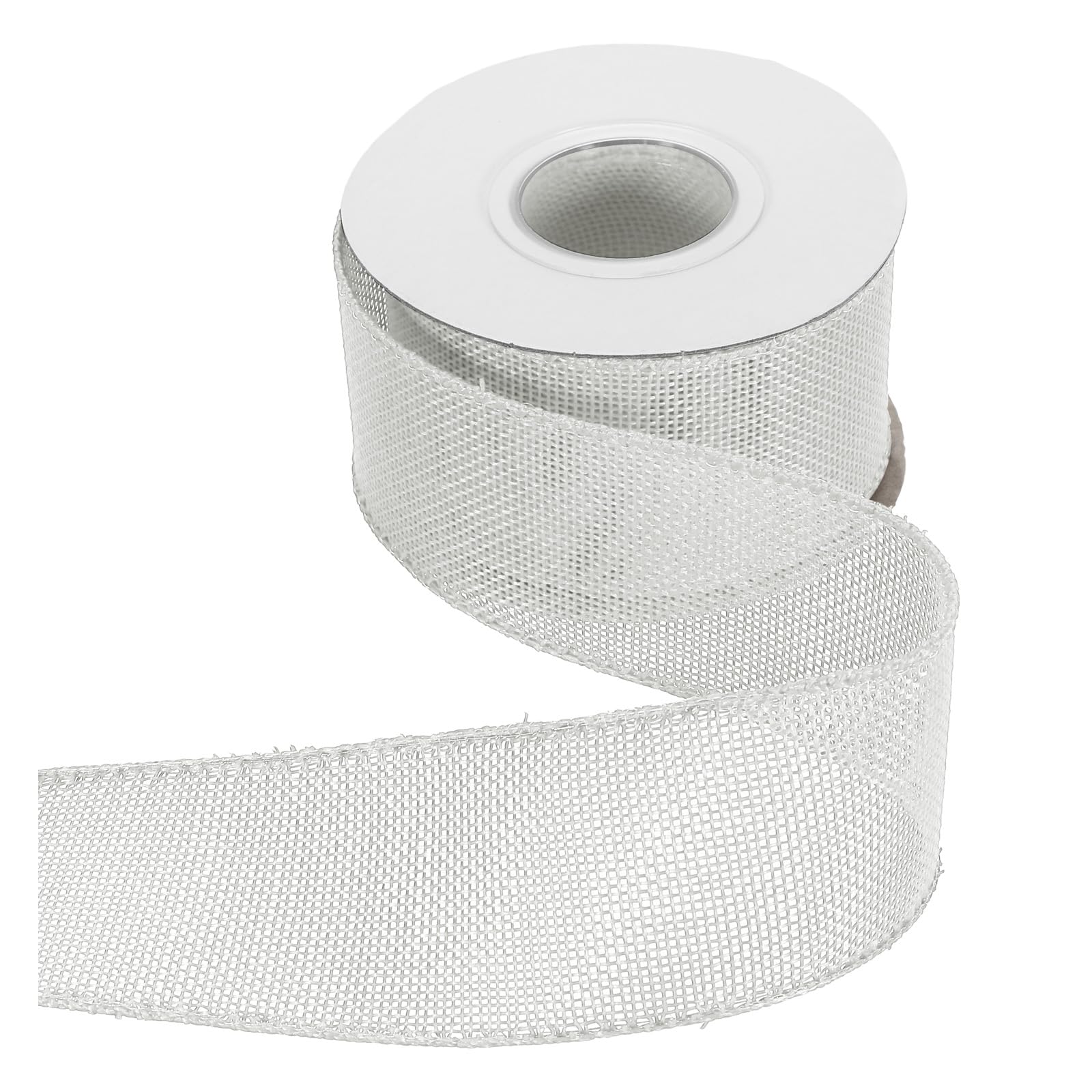 sourcing map Burlap Wired Ribbon 2" x 10 Yards Wired Edge Ribbon Cross Linen Woven Strap for Big Bow Wreath Holiday Parties Home and Outdoor Decoration, White — image 1