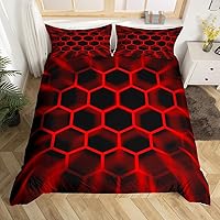 Vista 25 de Juego de ropa de cama de panal de abeja, funda de edredón geométrica 3D de colmena hexagonal de colmena tamaño Queen para niños y hombres, funda