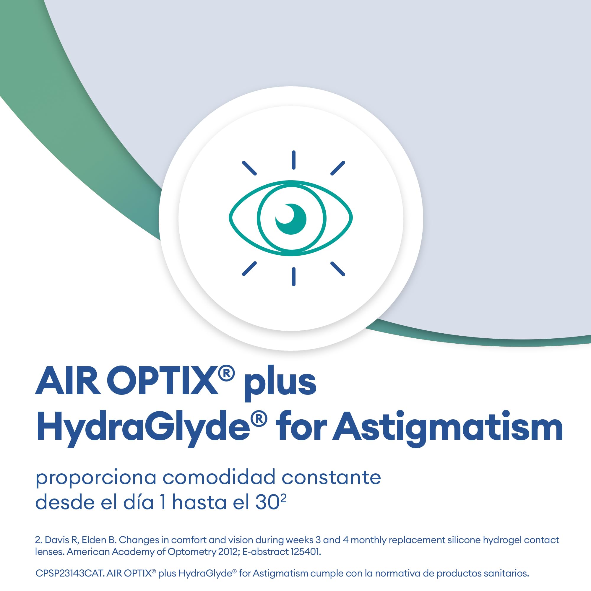 Air Optix plus HydraGlyde for Astigmatism Lentes de contacto tóricas de reemplazo mensual, Pack de 3, R 8.7 mm, D 14.5 mm, cilindro -0.75, eje 120, -2.5 Diopt