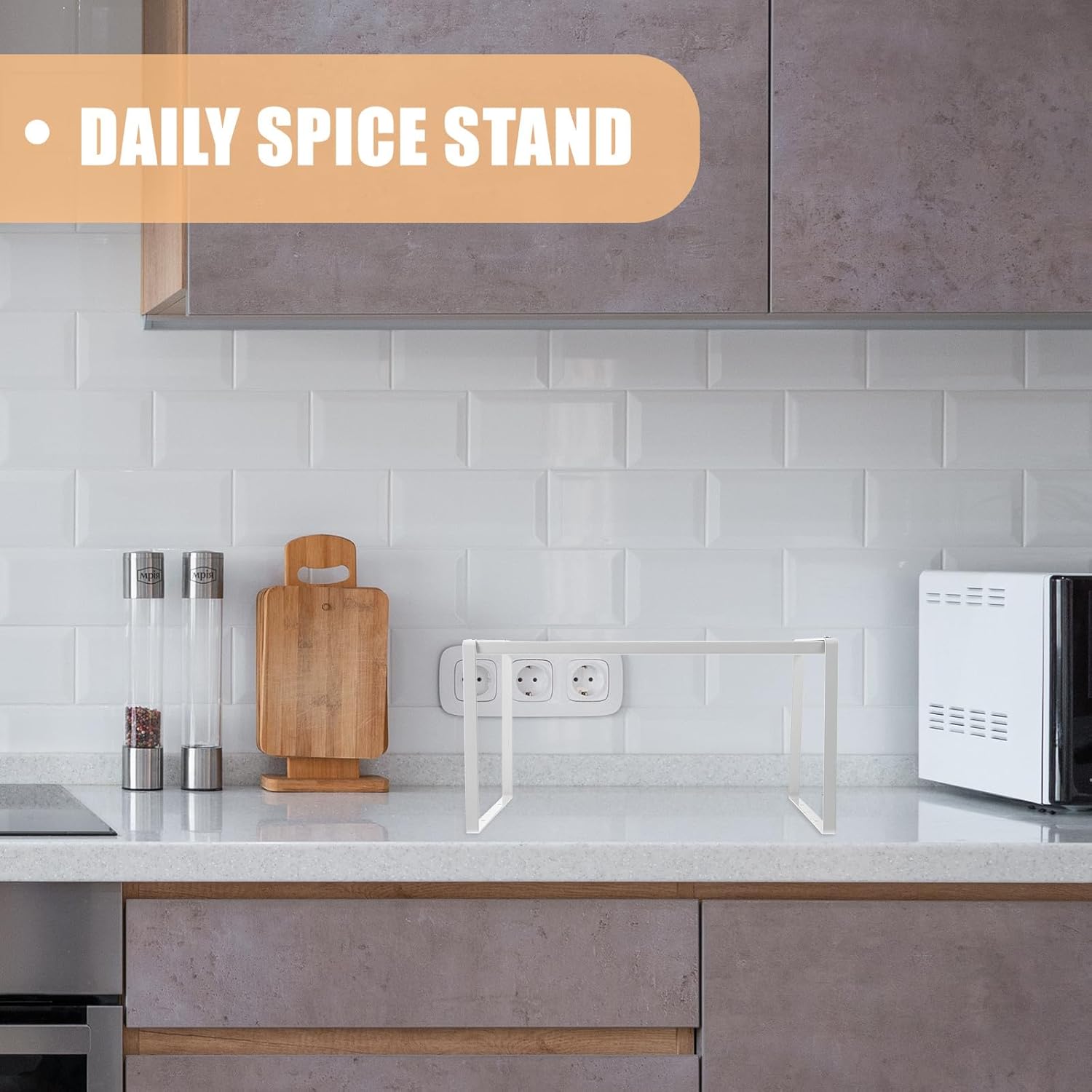 Mikikit Expandable Iron Spice Rack, Large White Adjustable Tabletop Spice Organizer with Screw Connection, Kitchen Countertop Storage Shelf for Daily Seasoning Bottles