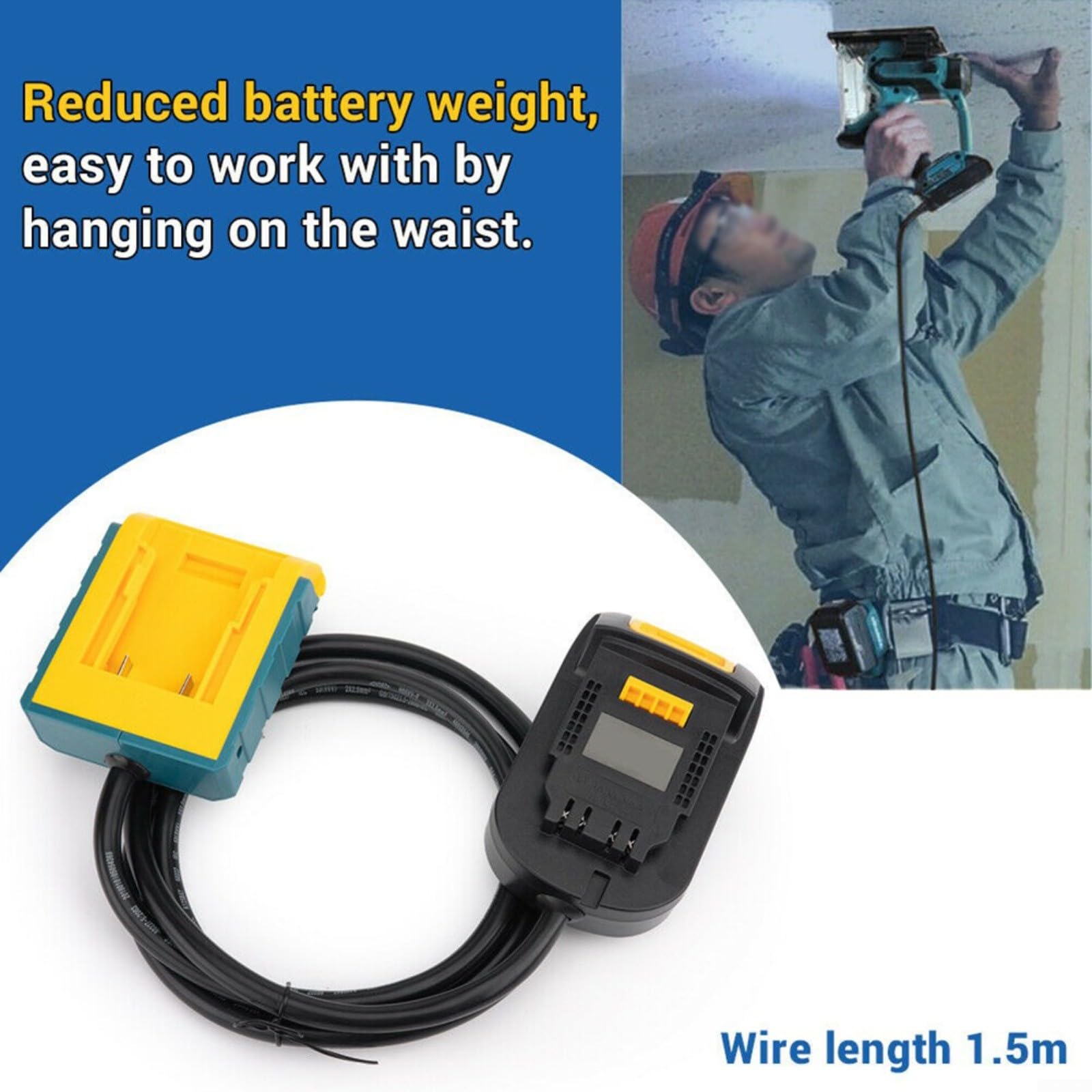 Câble d'extension de batterie pour outils 18 V/20 V Max, adaptateur pour perceuse et visseuse, design compact 9 x 7,5 cm (For)