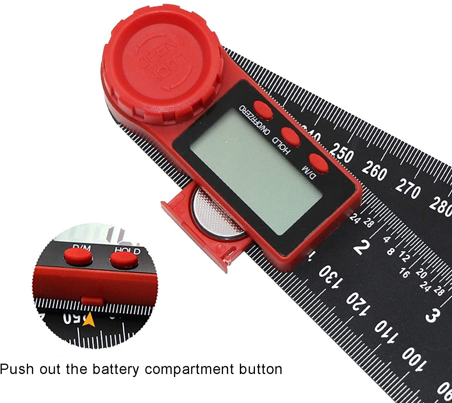 WJJ Righello dell'angolo Digitale, Strumento di misurazione angolare a 2 in 1, Righello angolare a 360 ° 0-300mm Righello Angolo del goniometro Digitale con Display LCD