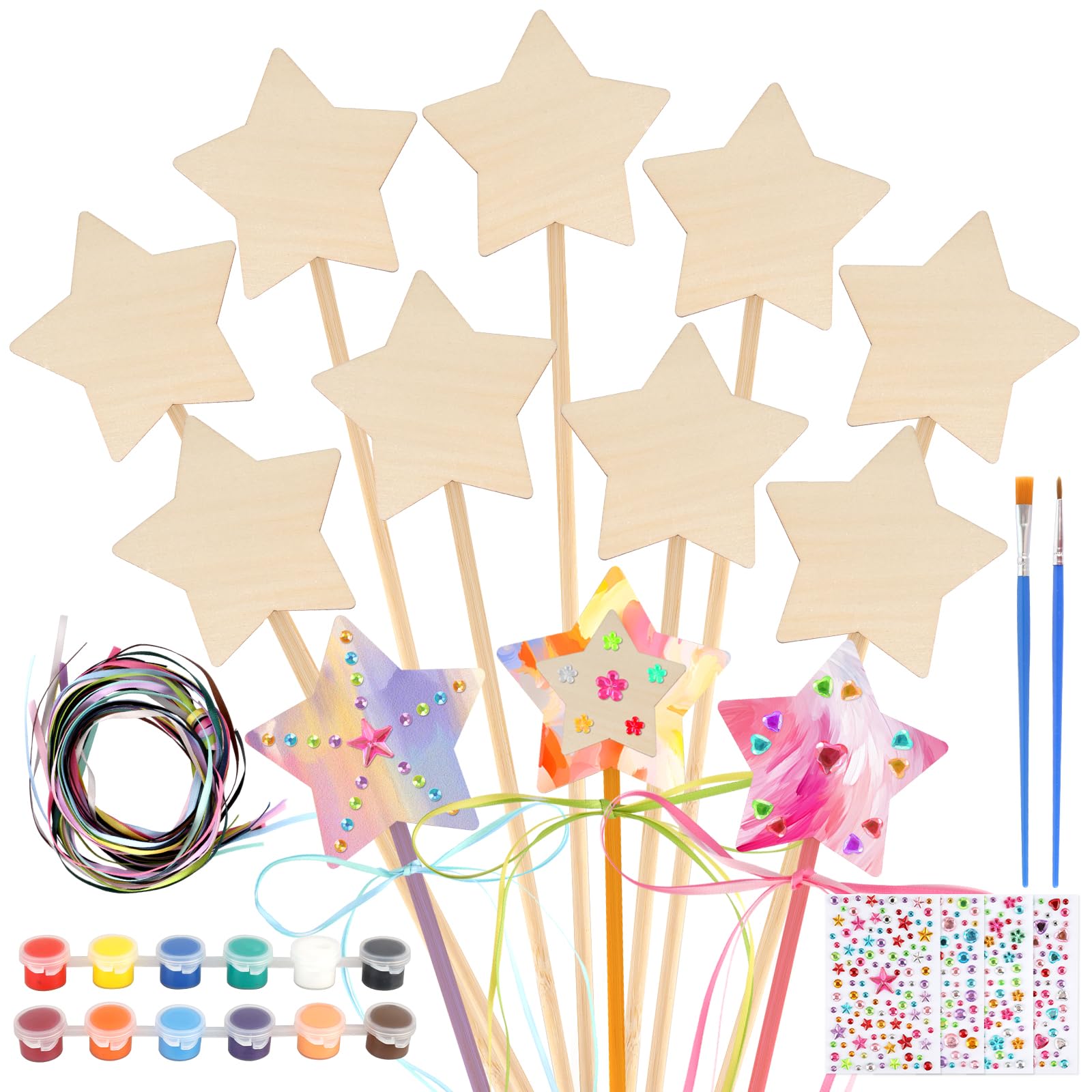 NVGVUP Kit 20 Baguettes Magiques En Bois à Décorer – Thème Princesse Étoile/Couronne – Cadeau Anniversaire Fille & DIY