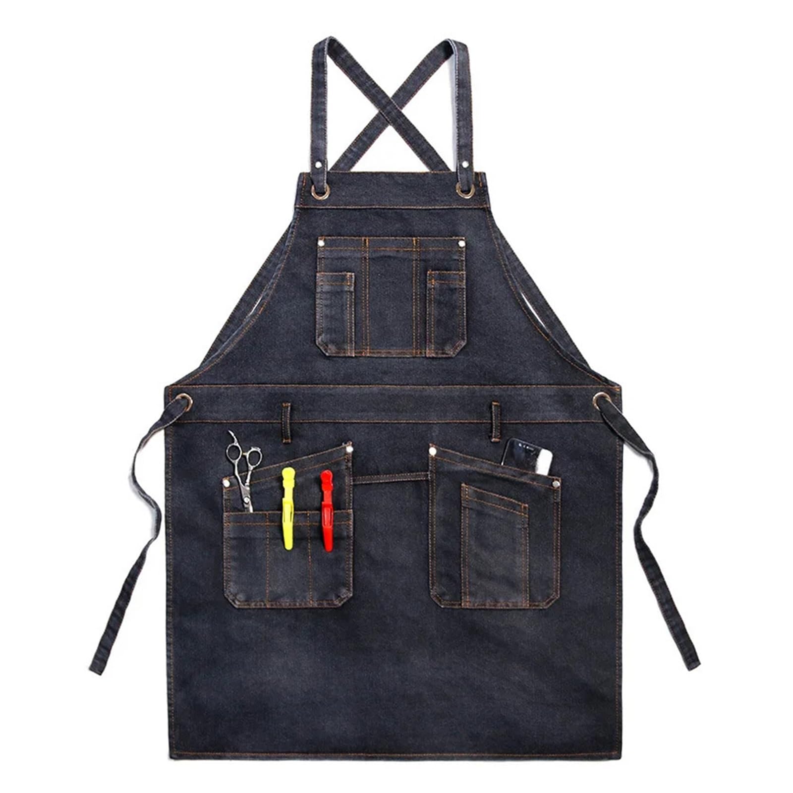 Genérico Delantal de trabajo mezclilla, prenda unisex resistente a las manchas con bolsillo inclinado retro