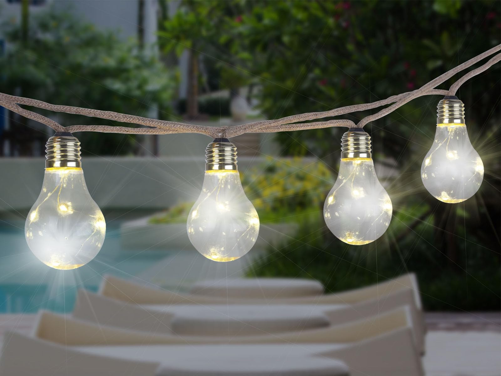 meineWunschleuchte 2er Set Solarbetriebene Outdoor Lichterkette mit 10 Glühbirnen, Länge 5,7 Meter