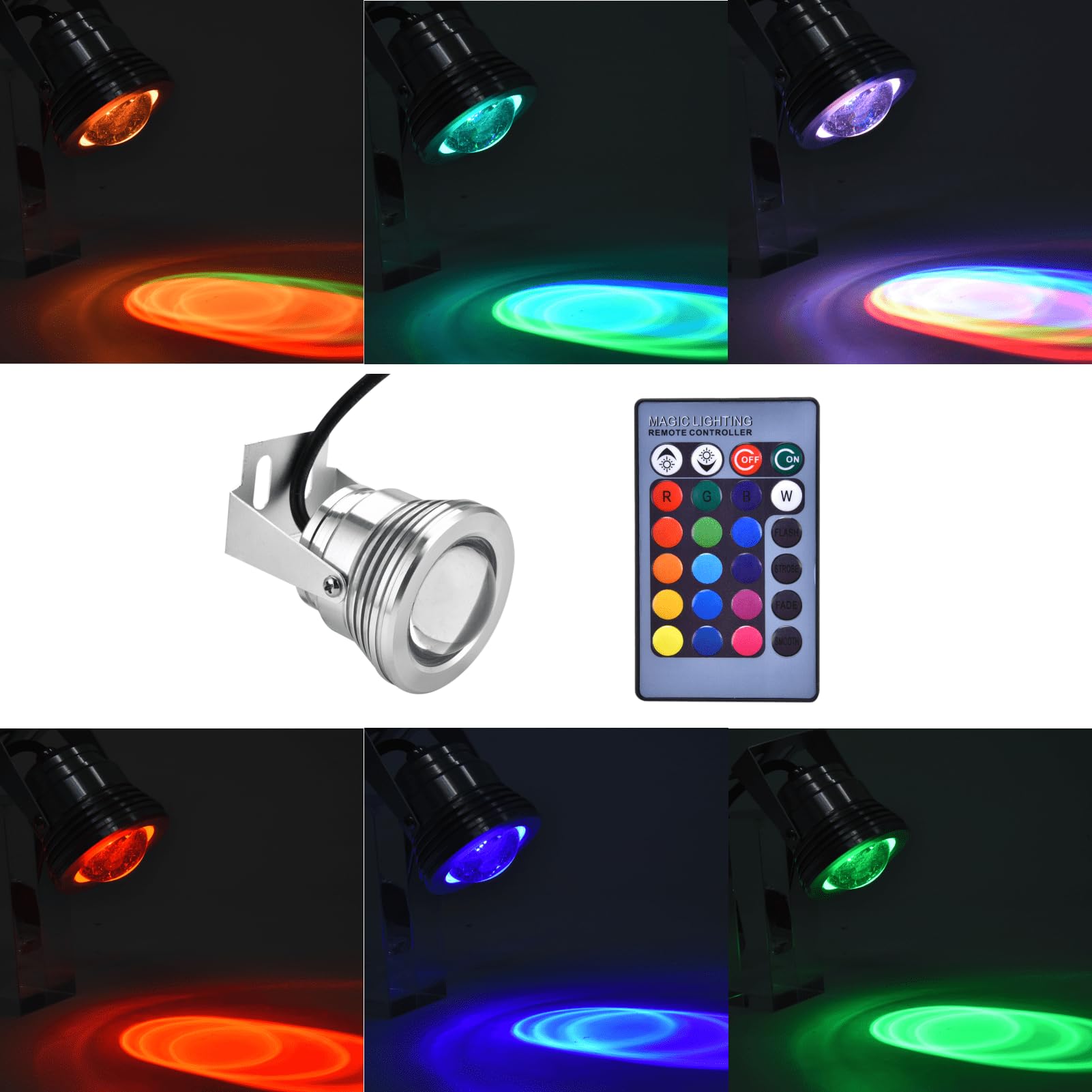 Tissting Faretti Subacquei LED RGB, Faretto Impermeabile 12V con Telecomando per Acquario, Laghetto, Piscina, Fontana in Alluminio Aerospaziale, Luce Regolabile 120° per Giardino, Cortile