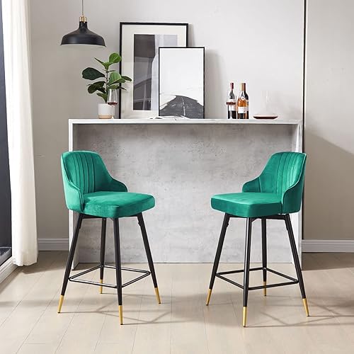 Miniatura 1 de Taburetes de bar de terciopelo con altura de mostrador, modernas sillas de bar giratorias de 360, taburetes de isla de cocina con respaldo,