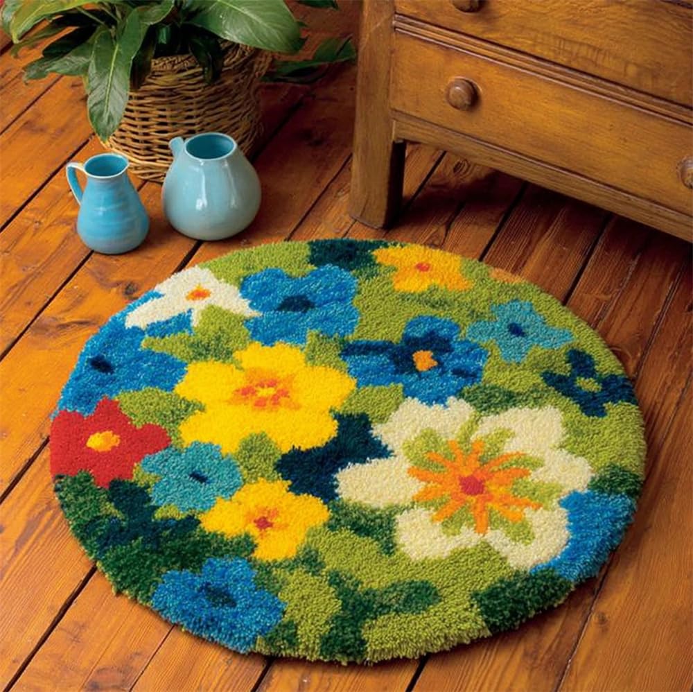 kitphoenix DIY Latch Hook Rug Kit for & Adults -Meadow Bloom 20X20Inch (50X50Cm) Cross Stitch Carpet Making Crochet Embroidery Needlework Crafts - Home Decor Project