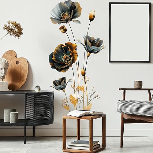 Miniatura 3 de Calcomanías de pared negras y doradas, calcomanías de pared 3D clásicas de flor de ciruelo, murales de pared 3D para niñas, dormitorio, guardería,