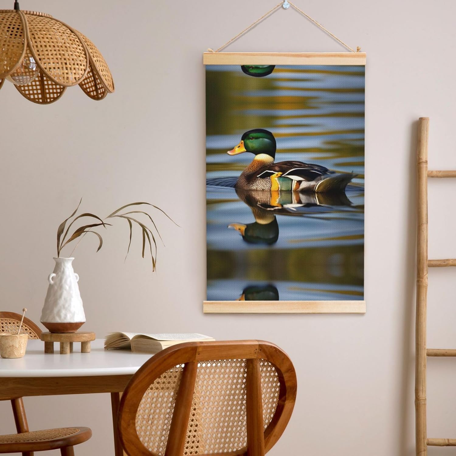 Mallard Duck Print Poster Hanger,Hanging Poster, Poster Frame,Wood Poster Hanger, For Wall Hanging