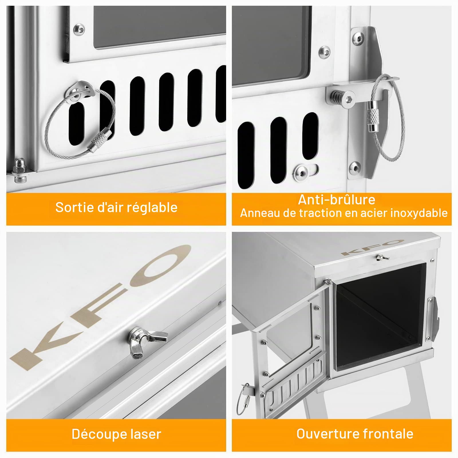 KFO ACIER 304 INOXYDABLE POÈLE DE CAMPING, ULTRALÉGER PORTATIF, Fourniveau à Chauffage et Cuisine, Platte de Cuisson Plateau, 3 kg