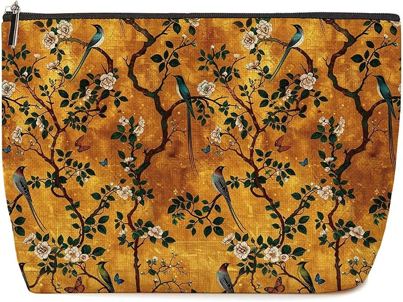 Necessaire de maquiagem Lovdazzles floral com pássaros e zíper, Color Multicolor 1842