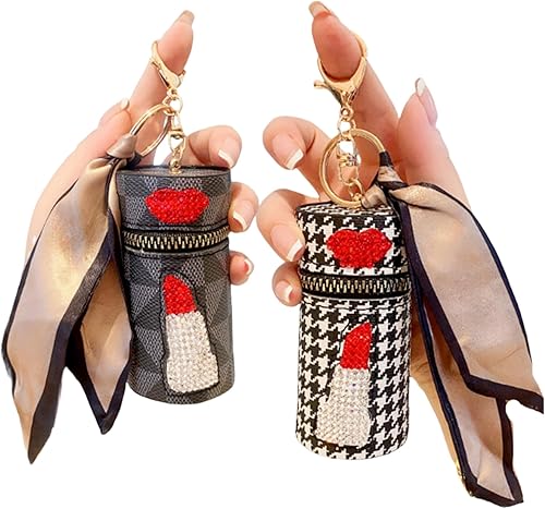 RILOST Estuche para lápiz labial, 2 unidades, organizador de lápiz labial de cuero con diamantes con espejo, llavero mini bolsa de soporte para disponible en Yaxa Colombia