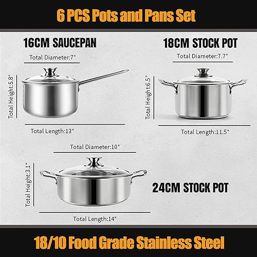 Miniatura 2 de Stainless Steel Cookware Set 6 Piece Nonstick Kitchen Induction Cookware SetWorks with Induction Electric and Gas Cooktops Nonstick Dishwasher