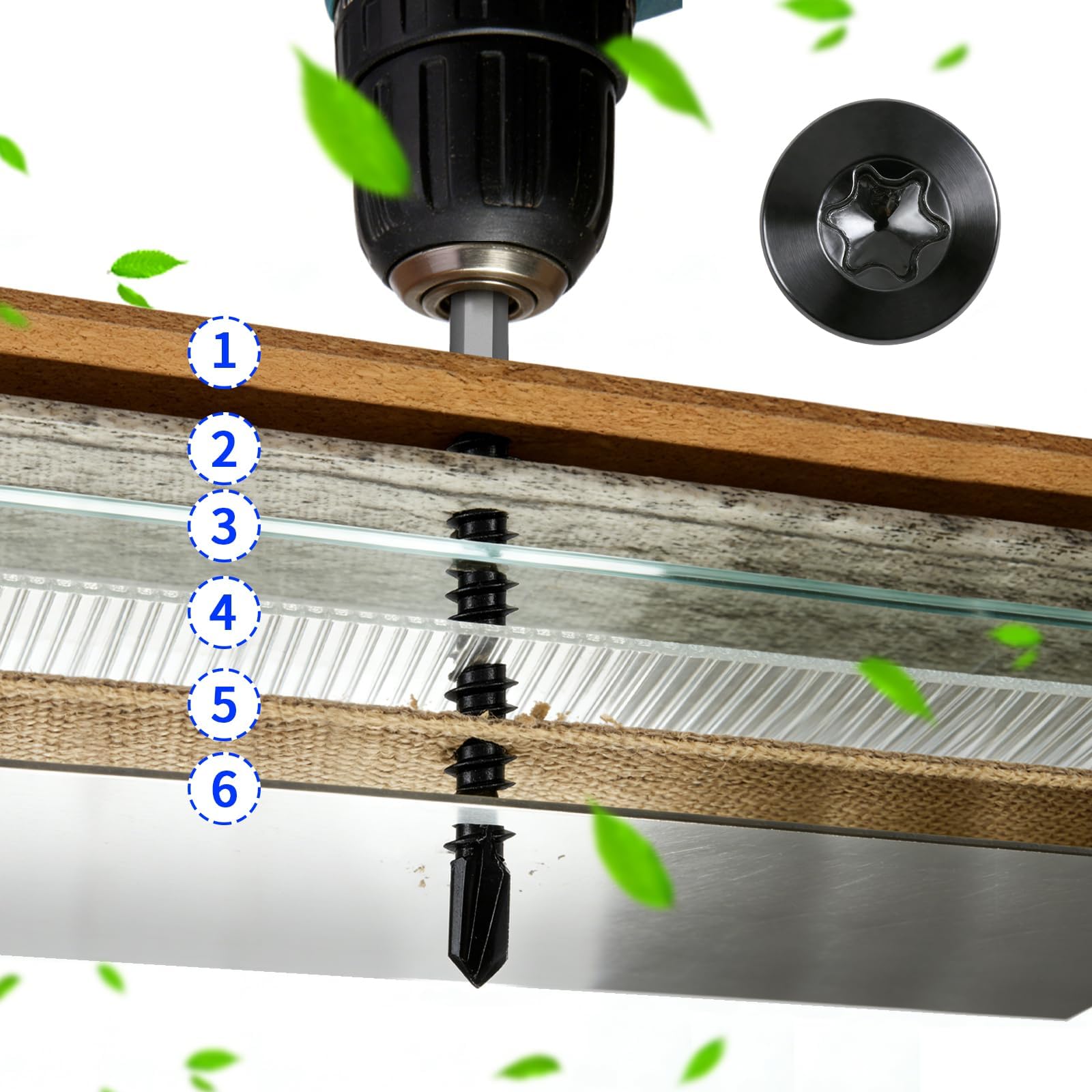 100 sztuk wkrętów samowiercących ze stali nierdzewnej M4,2x32 mm, wkręty samogwintujące Torx, stal nierdzewna 410, wkręty do blachy, DIN 7504, z łbem wpuszczanym, samowiercące, czarne, z łbem