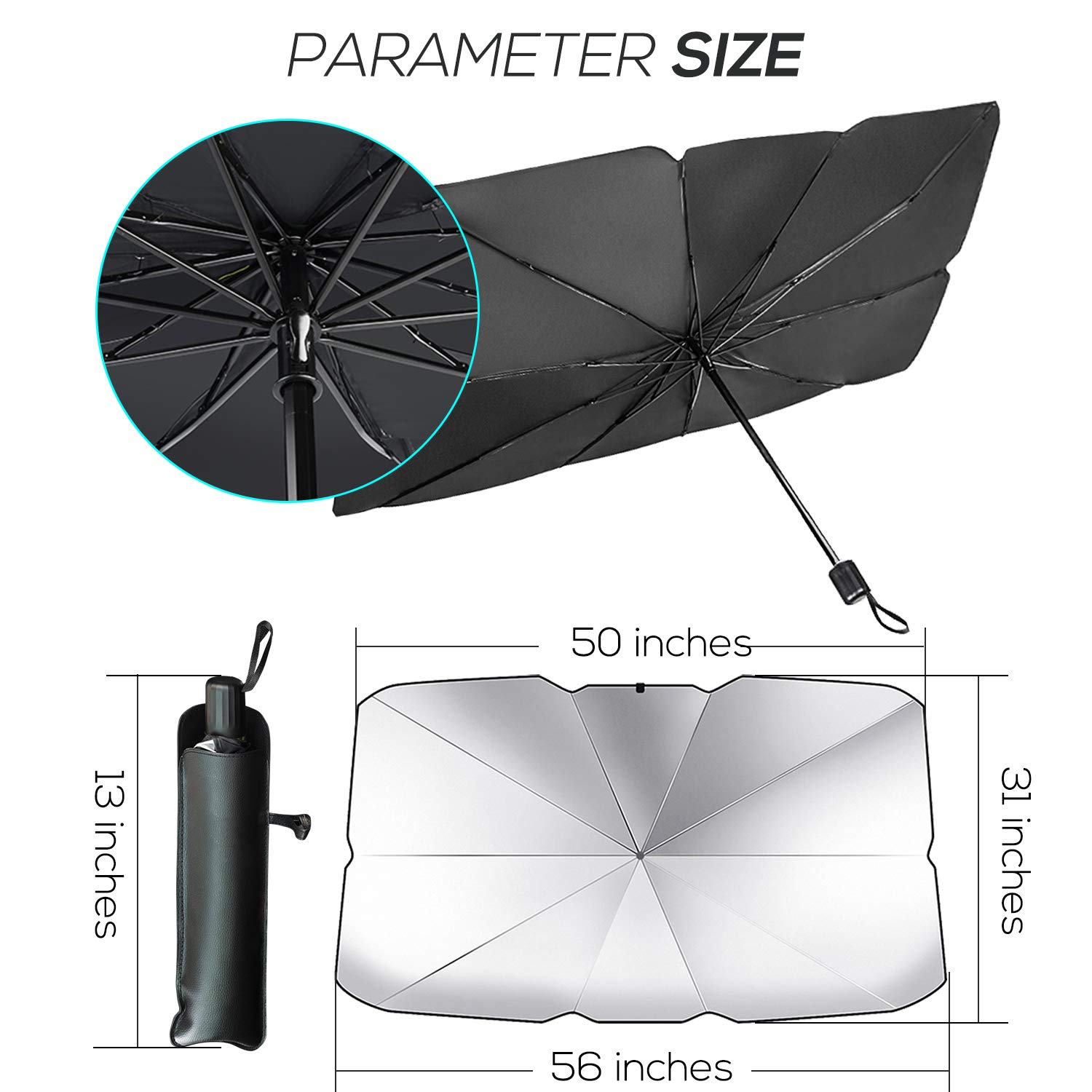 YOHIA Car Windshield Sun Shade Umbrella Collapsible , Foldable Car