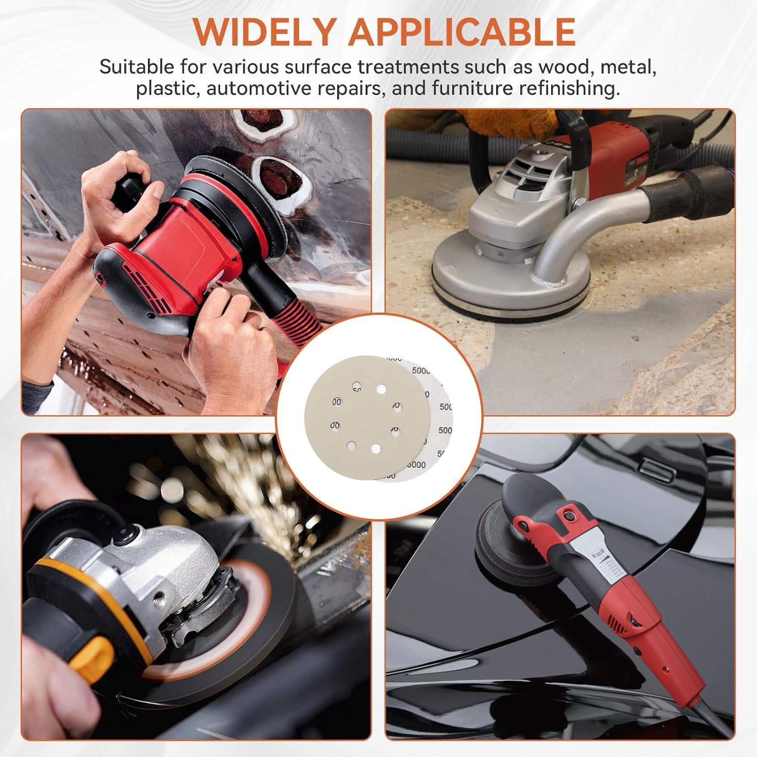 72PCS 5 Inch Sanding Discs Hook & Loop Sandpaper 80/120/180/240/400/600/1000/2000/3000 Grit Orbital Wet Dry Sandpaper with 2PCS Interface Pads for Automotive Wood Metal Polishing