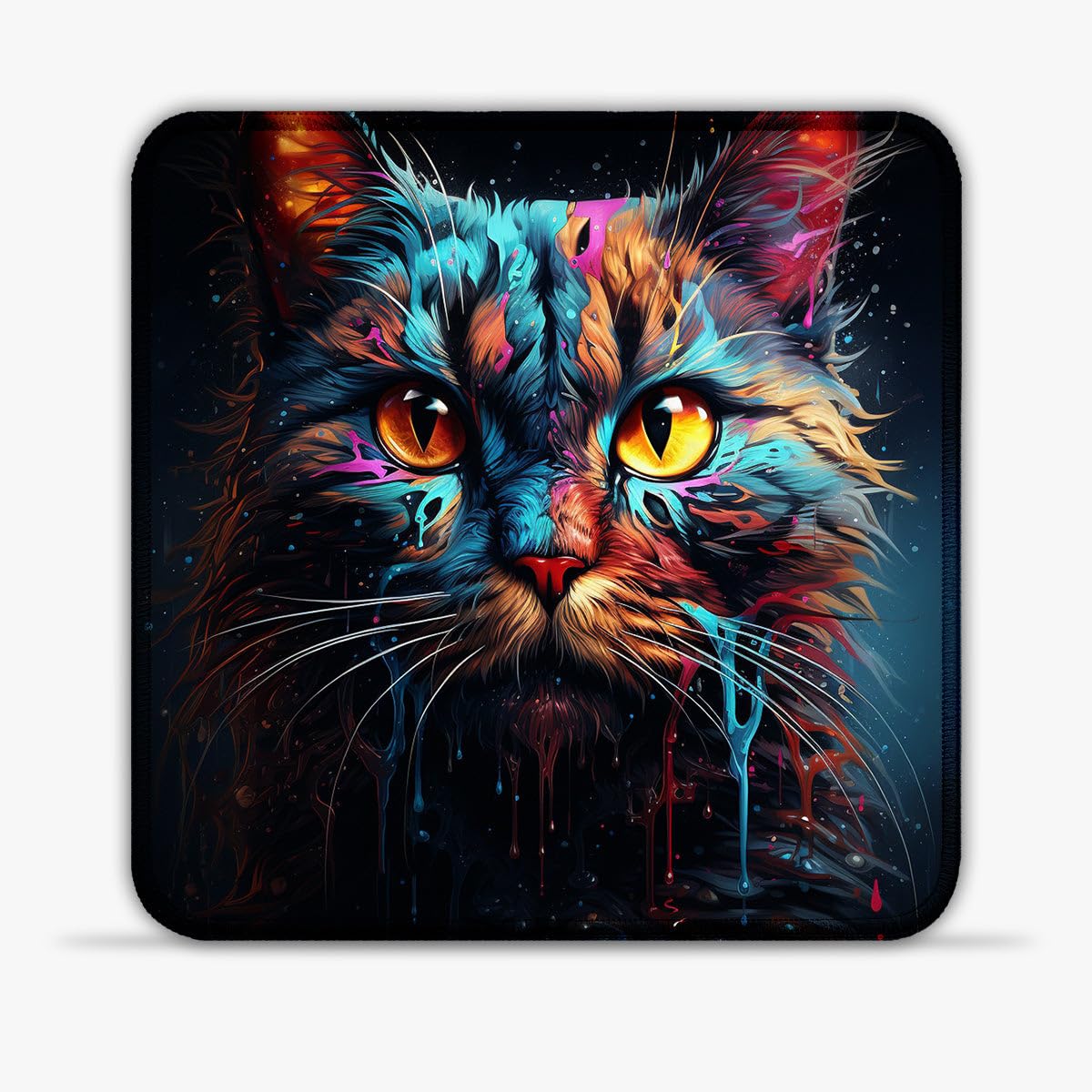 LJSPTU Alfombrilla de ratón con diseño de gato psicodélico (11.8 pulgadas, alfombrilla de ratón de tela con costuras antideshilachado y base de goma para control de precisión, oficina, hogar, regalo