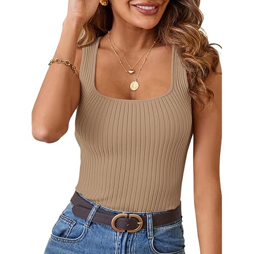 MEROKEETY Summer Ribbed Knit Tank Tops for Women 2026 Casual Sleeveless Square Neck Basic Sweater Shirt Trendy Outfit Clothes