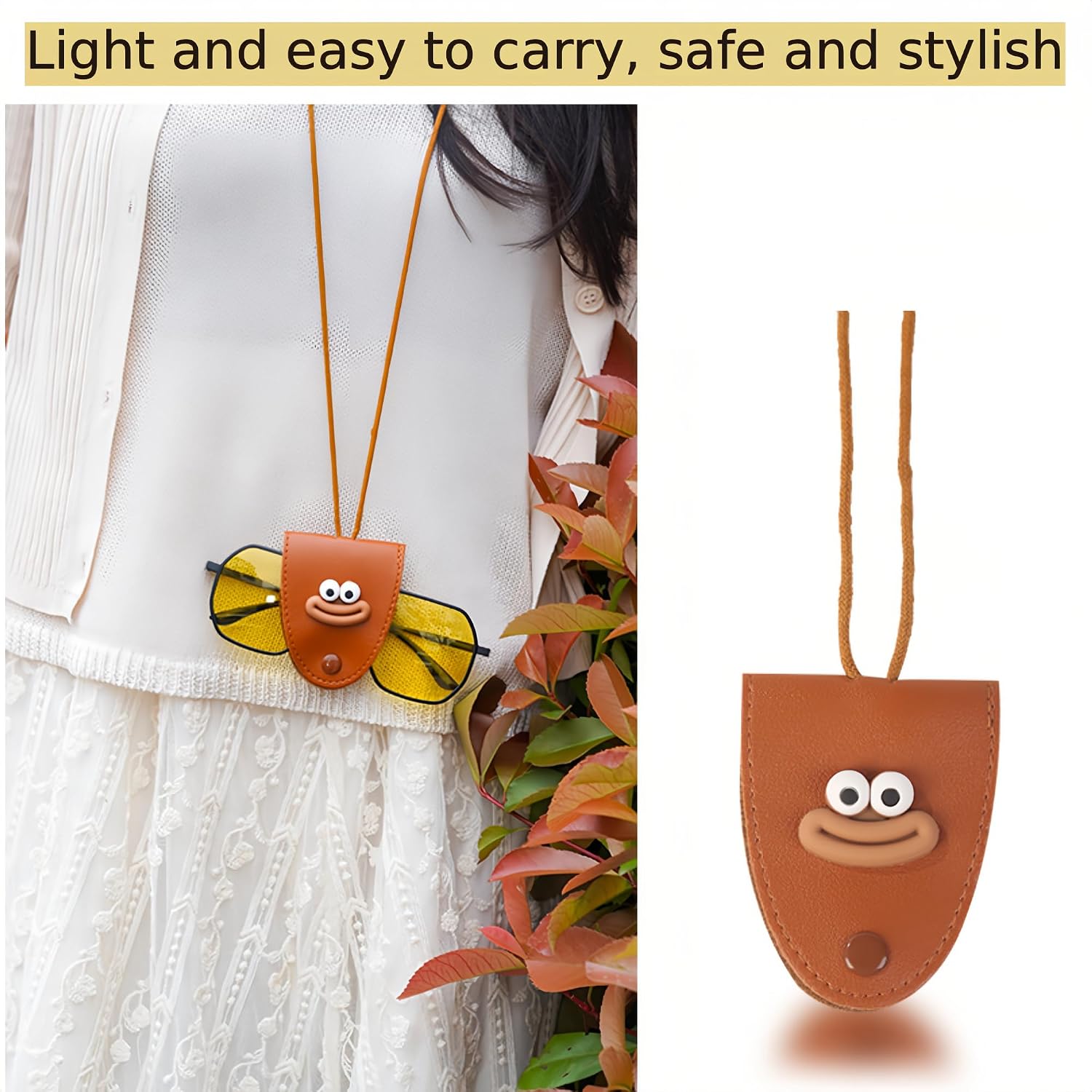 Eyeglass Holder Necklace, PU Leather Eyeglass Clips with Cute Sausage Lips for Sunglasses & Reading Glasses, Hands-Free Eye Glasses Holder Around Neck for Women & Men