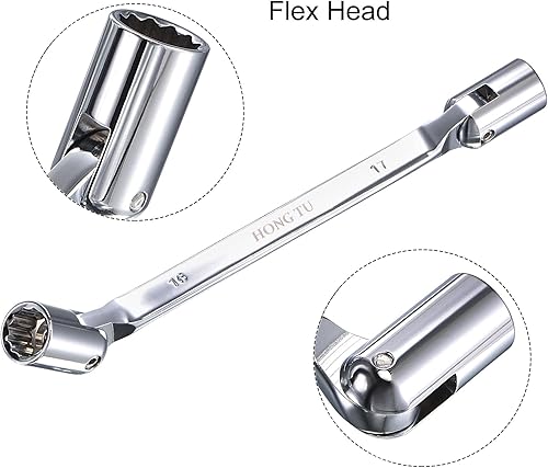 Miniatura 3 de uxcell Llave de cabeza flexible de 12 puntos, 0.630in x 0.669in, extremo de caja giratoria doble métrico, CR-V rotación de 180 grados para