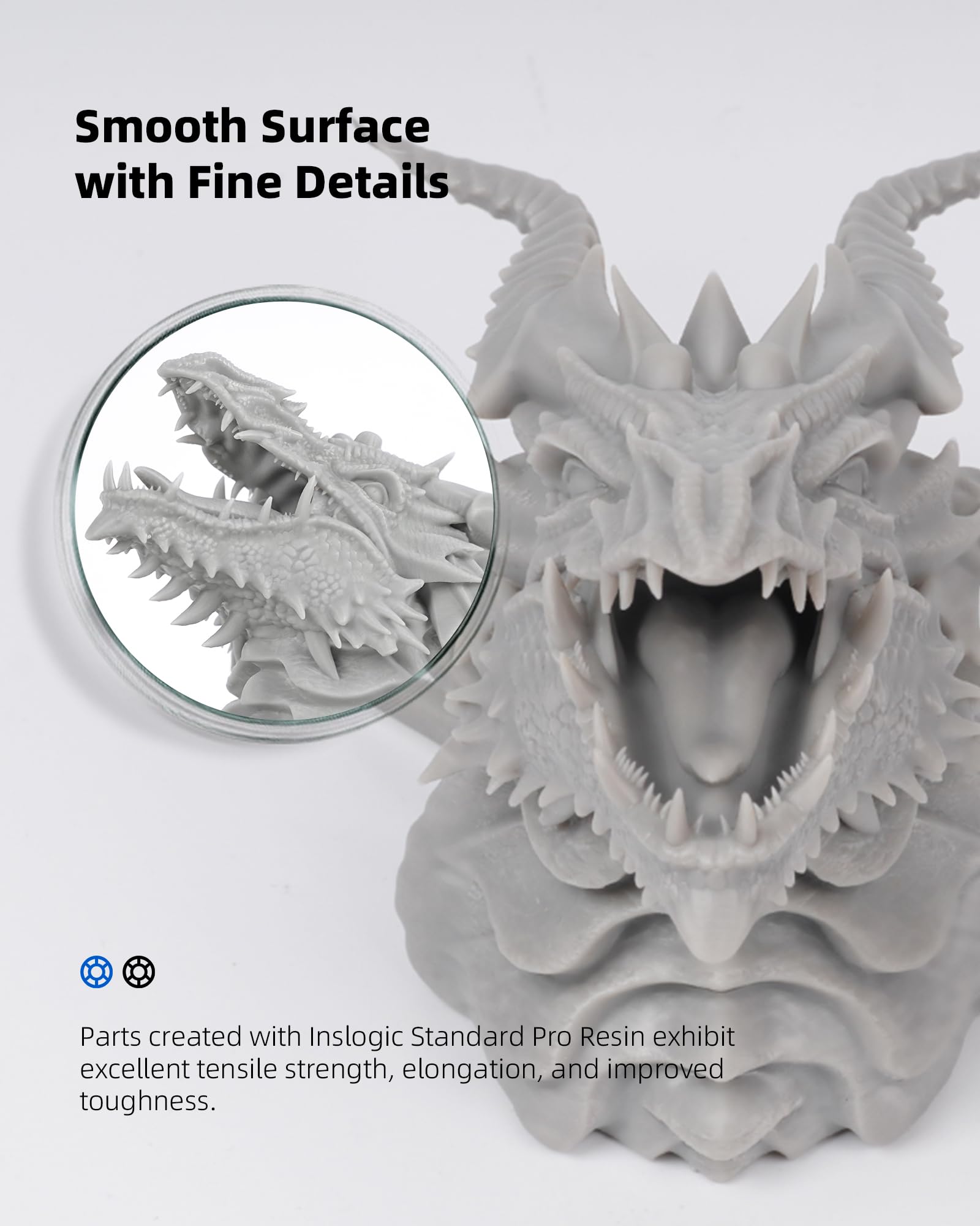 Inslogic Żywica do drukarki 3D, Standard Pro Resin 405nm UV-Curing 3D Resin do druku LCD/DLP/SLA 3D, wysoka precyzja, niski skurcz i szybkie utwardzanie (ciemnoszary, 1kg)
