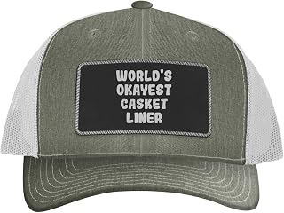 World's Okayest Casket Liner - Leather Black Patch Engraved Trucker Hat