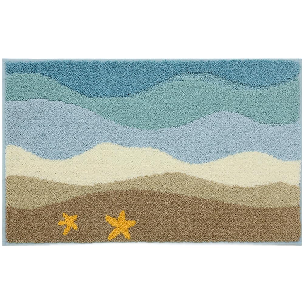 Tapis de salle de bain antidérapant en polyester absorbant motif vague 50 x 80 cm