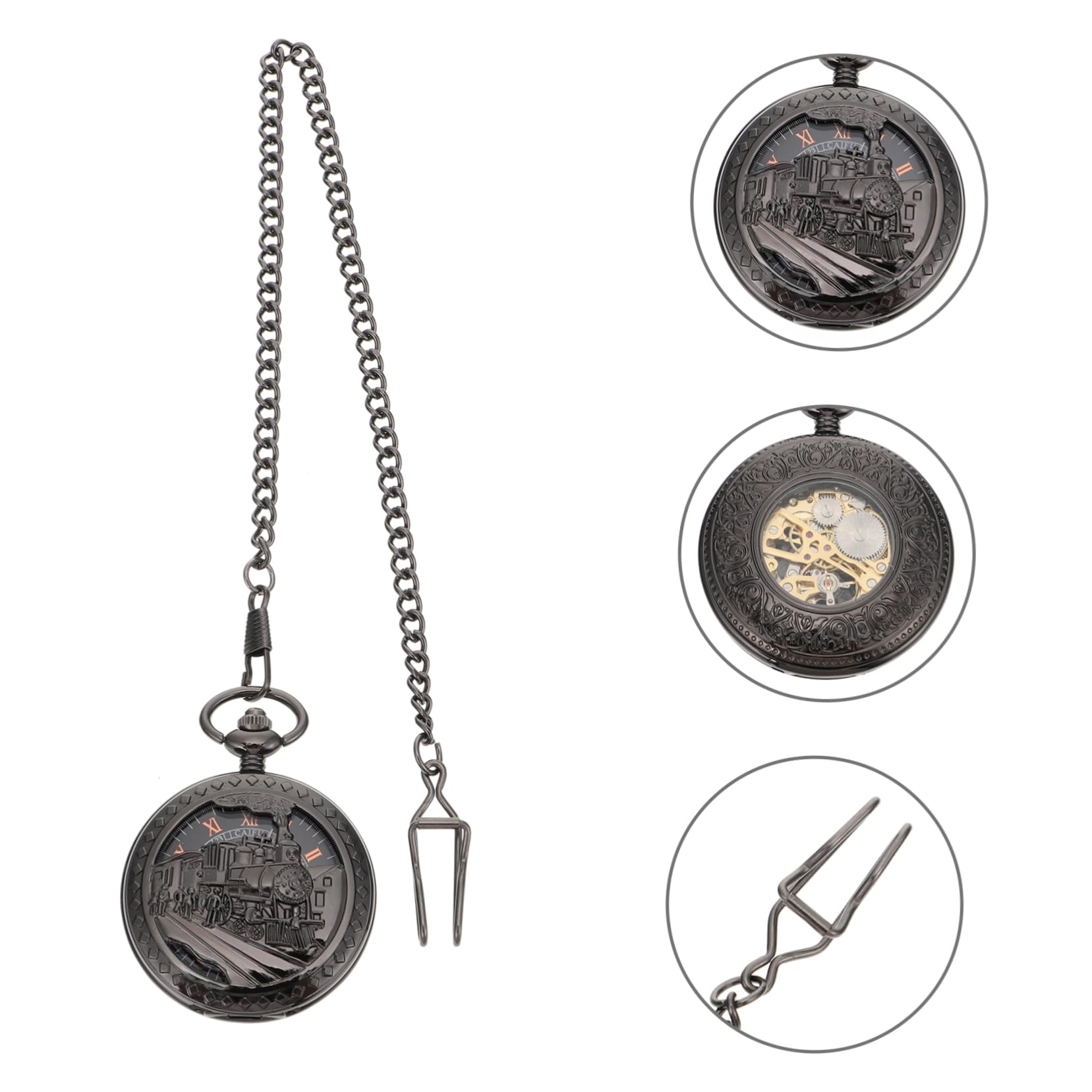 PACKOVE Reloj de Bolsillo mecanico Antiguo Collares Reloj Collar Vintage Reloj de Bolsillo Colgante de Reloj de Bolsillo Reloj mecanico Colgante Aleación de Zinc Black