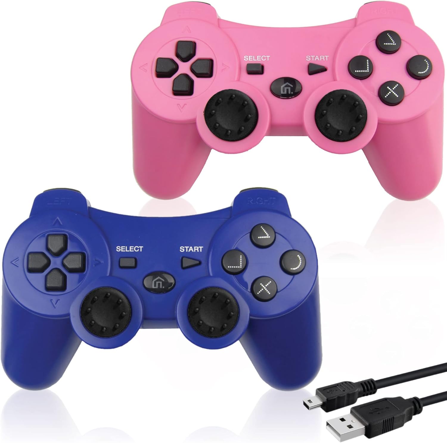 BEK 2 Pack replacement for PS3 Controller Wireless Remote Gamepad, Thumb Grips, Double Shock 3 Vibration, Motion Sensors, Rechargeable Battery, compatible with Sony Playstation 3 Color (Pink Blue) : Video Games
