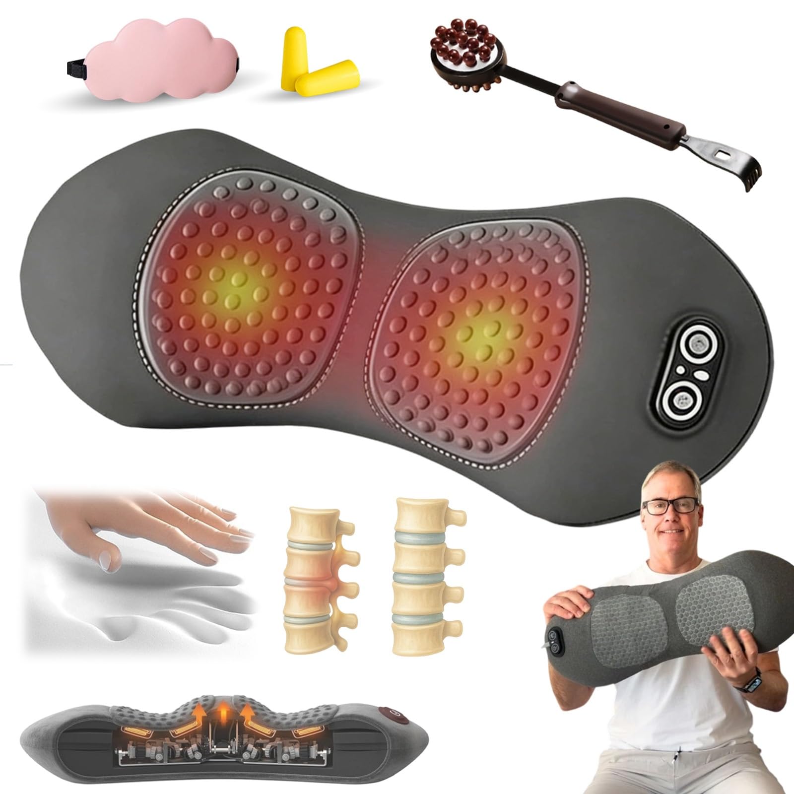 2026 Deep Comfort 3 in 1, Deep Comfort 3 in 1 Massage Pad, Medieval Deepcomfort 3in1 Massage Pad, Ergo Pur MassagegeräT, mit Erwärmung, Vibration & Traktion, Schmerz lösen(LightGrey,Batterie)